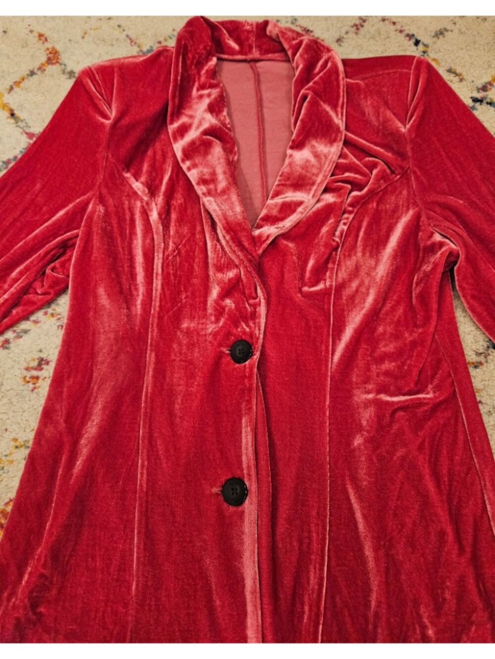 Hot Pink Velvet Long-Sleeve Suit With Flared Legs & Button Front Size L